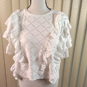 Zara , White Ruffled Eyelet Top